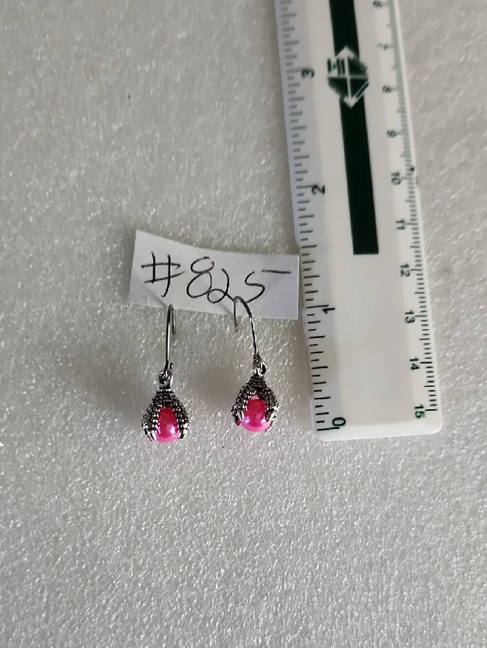 Pink Bead Drop Earrings in Silver-Tone Dragon Claw Setting